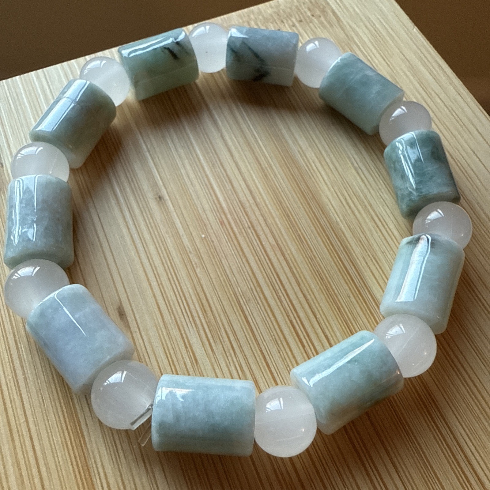 Genuine Untreated Grade A Jadeite Beaded Bracelet 天然翡翠水潤桶珠手串 For Small Hand