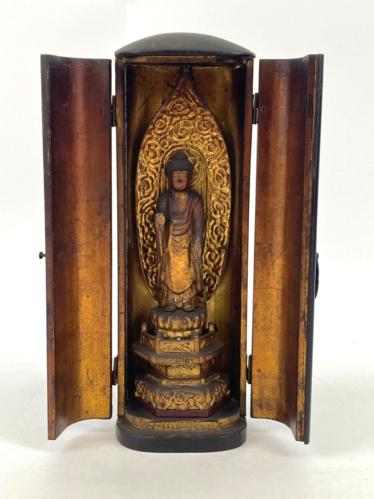 Antique Japanese Buddhist Statue Zushi Shrine Cabinet Meiji 34 1901 Wood Buddha