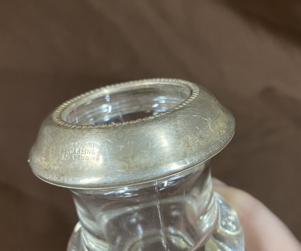 Vtg Frank M. Whiting Sterling Silver & Glass Toothpick Holder 3 1/4” *BENT BASE*