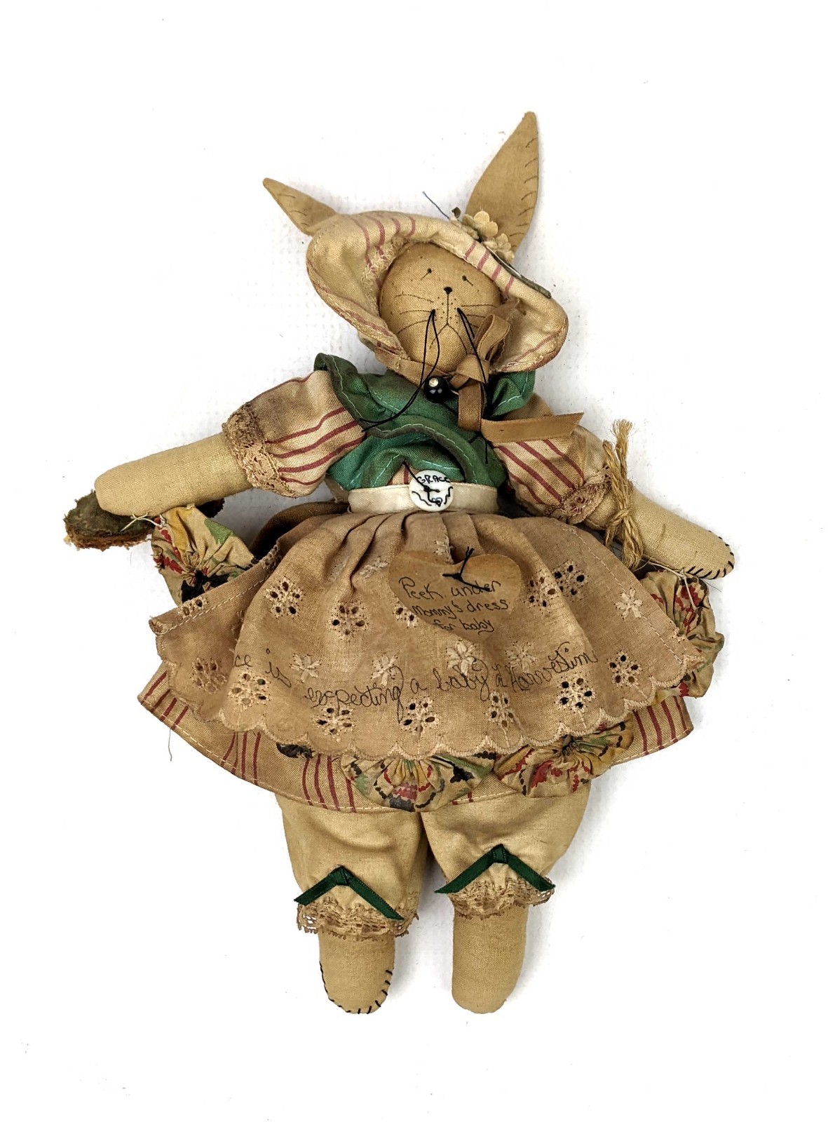 Vintage Primitive Handmade Grungy Rabbit Bunny Mother Doll Folk Art Handmade