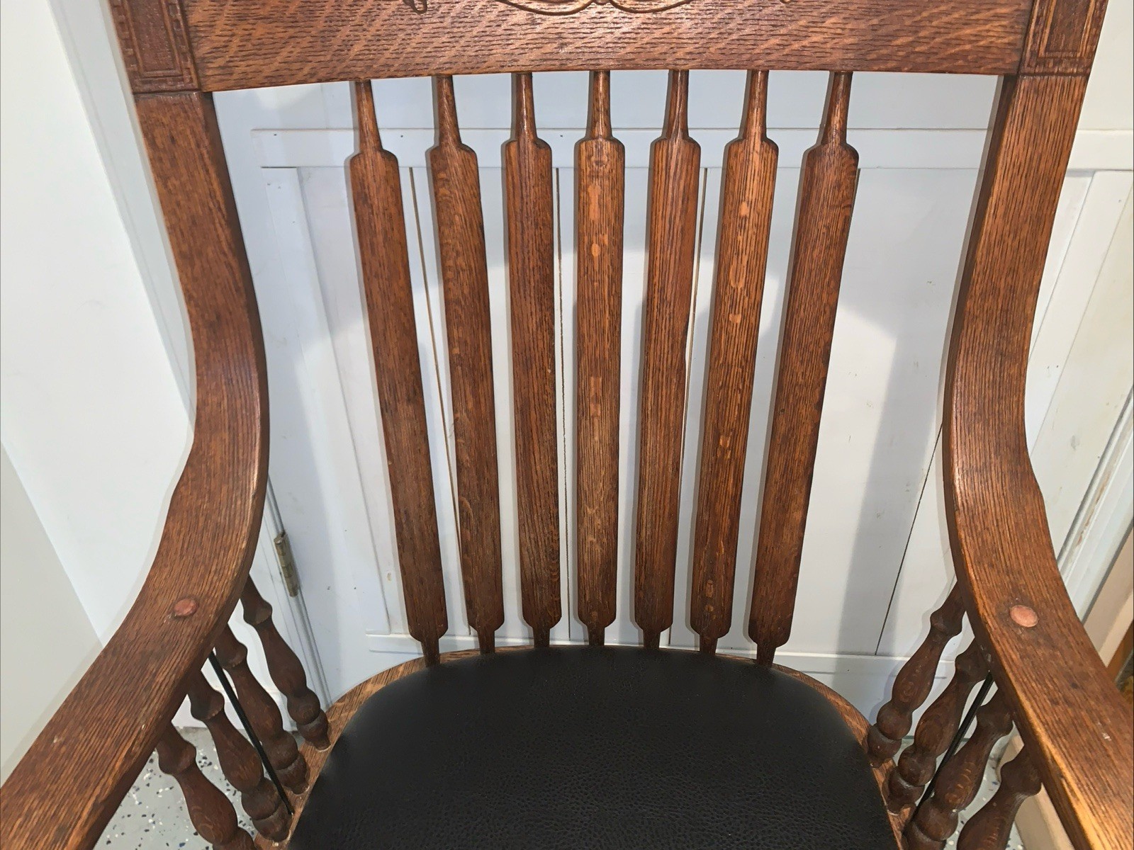 Vintage Tall Pressed Back Golden Oak Office Desk Chair Swivels