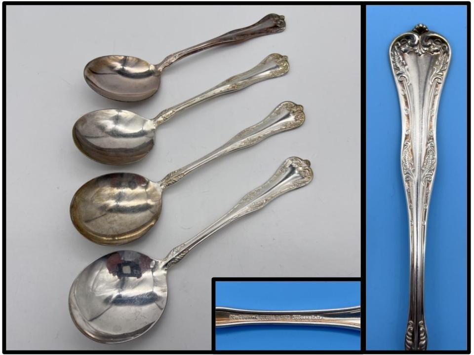 LOT 4 Vintage National Silver Co. Silverplate QUEEN ELIZABETH 6-3/4″ Soup Spoons