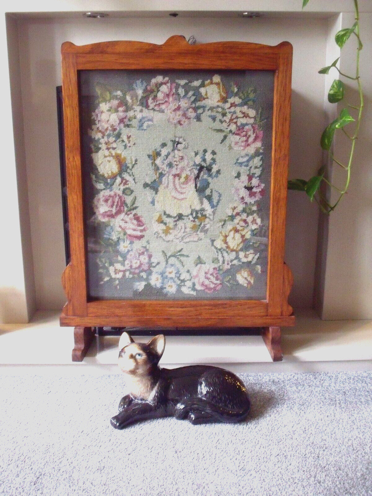 Antique Victorian Oak Tapestry Fire Guard size 71cm x 55cm Excellent Condition