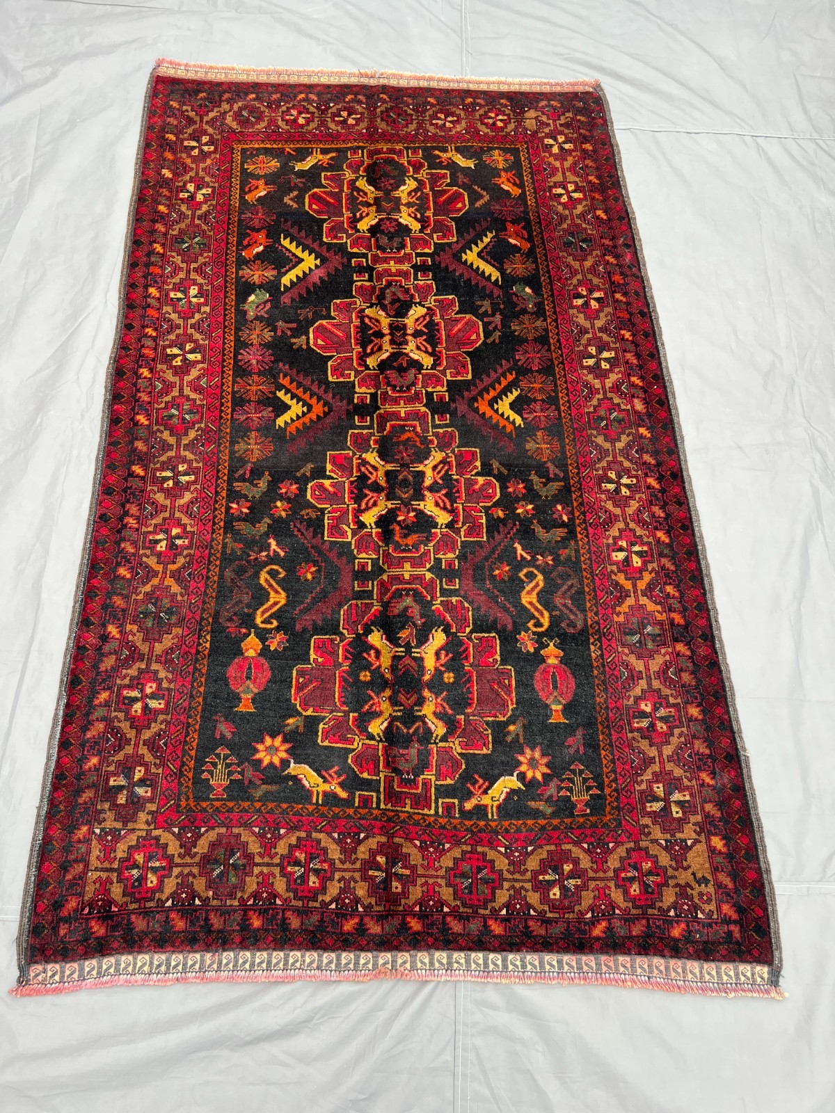 3’9×6’7 ft Turkoman Tribal Tree of Life Vase Handknotted Wool Vintage Rug