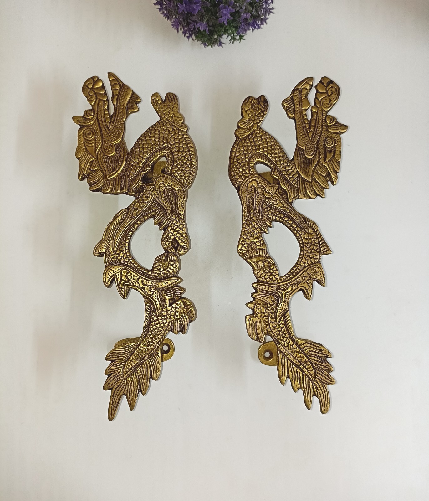 10.5” Inches Dragon Shape Outdoor Pull Set Brass Inner Door Handle Decor GTX