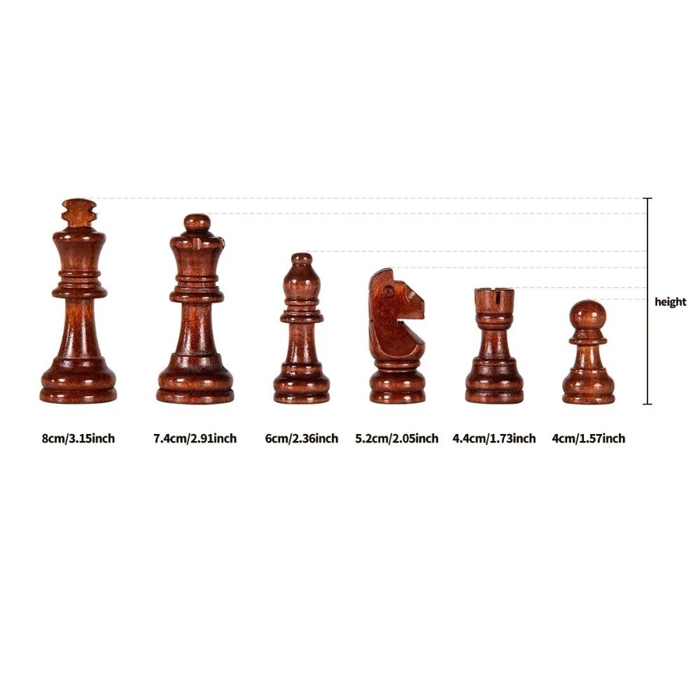 15” Walnut Chess Set with Storage Board for Adults & Children, 2 Players