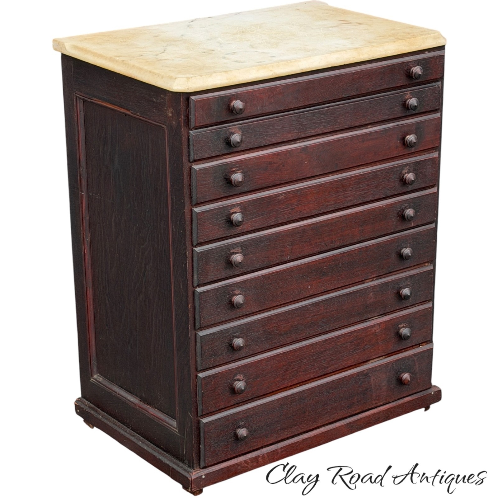 antique victorian marble top collectors cabinet specimen 9 drawer walnut 1890