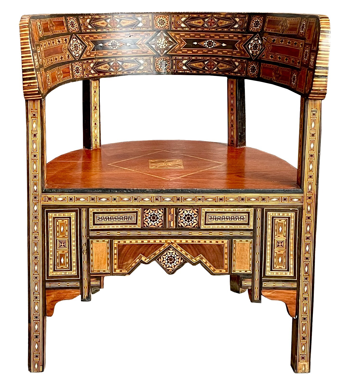 Antique middle eastern Moroccan style marquetry round back chair