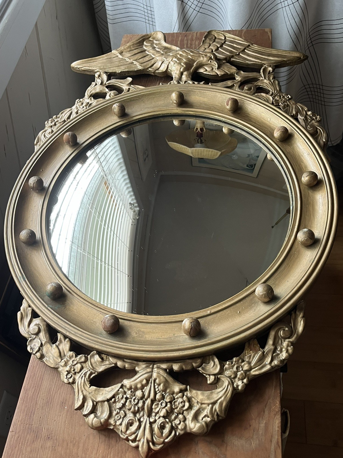 Antique Wood American Eagle Convex Mirror Federal Patriotic
