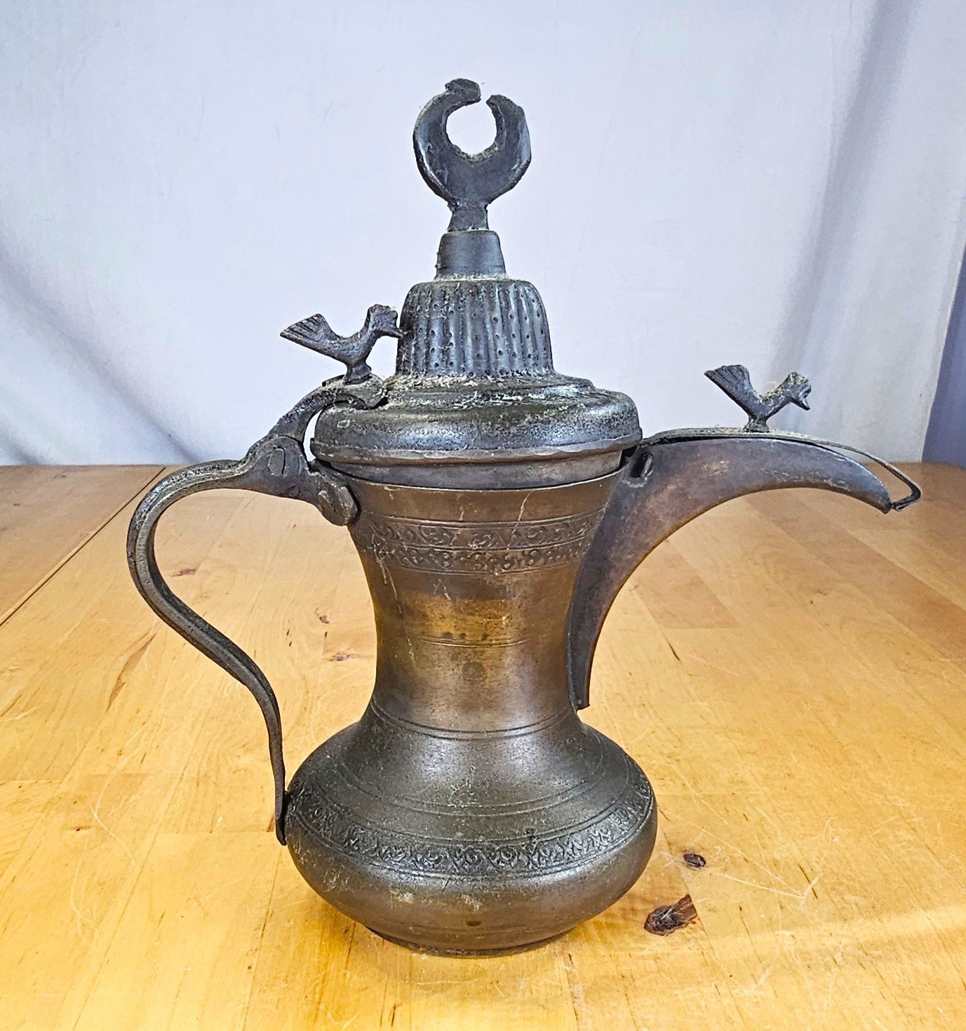 Antique Bedouin Copper Najdi Bird Dallah Coffee Pot Signed 8.5”