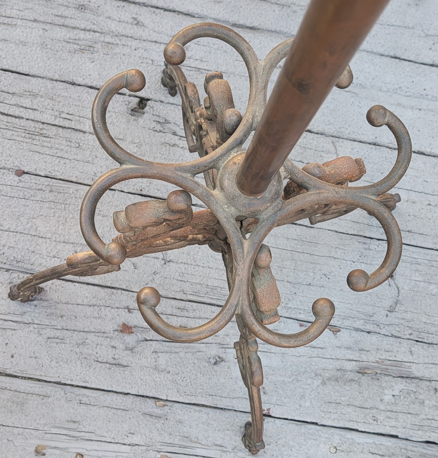 Antique CAST IRON Coat Rack Hall Tree Clothing Hat Stand BRASS GILTed 73″