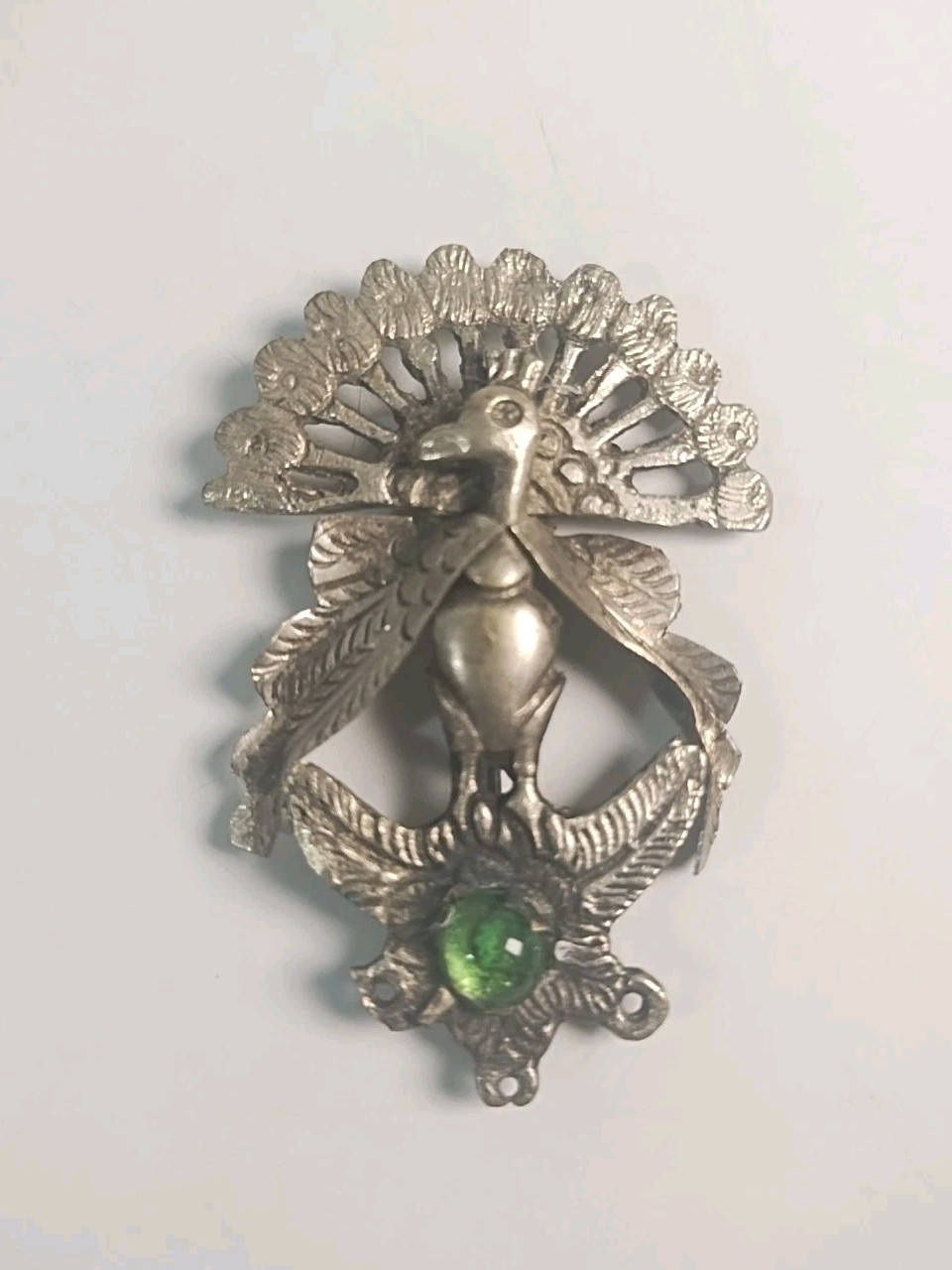 Antique Peruvian Tupu /Tupo Shawl Pin Silver Figural Peacock Bird Brooch Vintage
