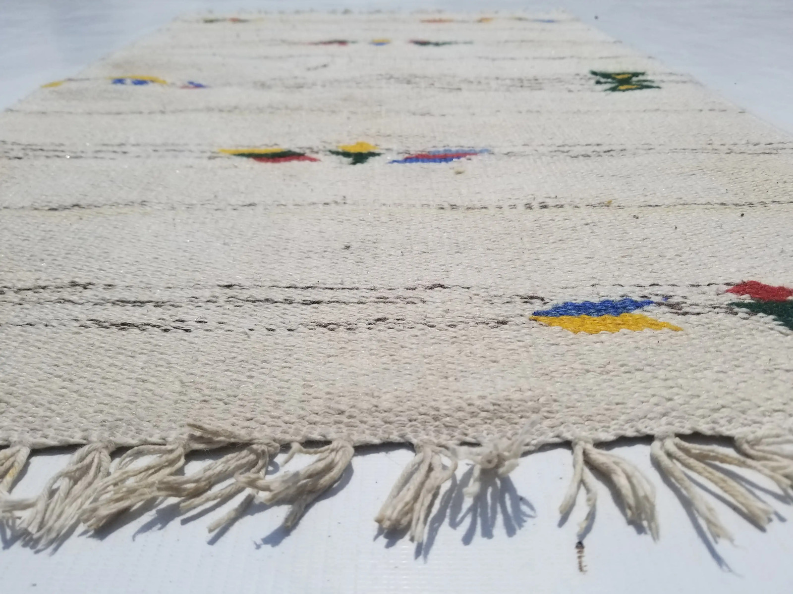 Vintage Handmade Traditional Geometric Beige Kilim Floor Rug Carpet 2.9×1.8ft