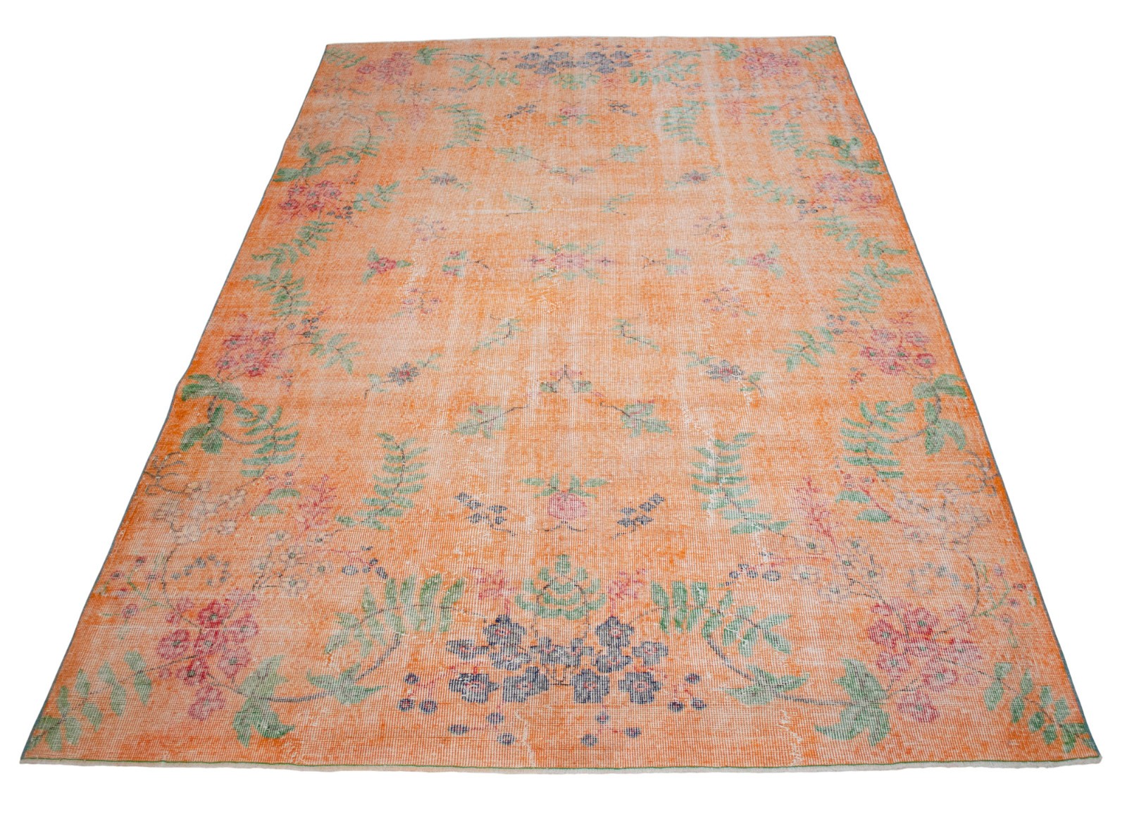 Handmade Turkish Rug I Distressed Muted Color Orange Oushak Rug 6’2″ x 9’7″