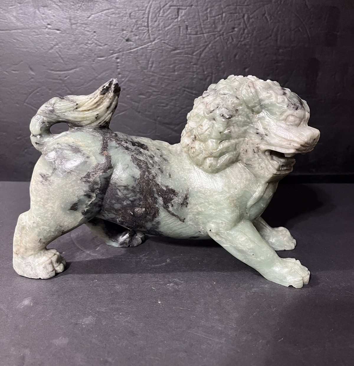Chinese Vintage Soapstone Carved Fu / Foo Dog Statue Lion Guardian