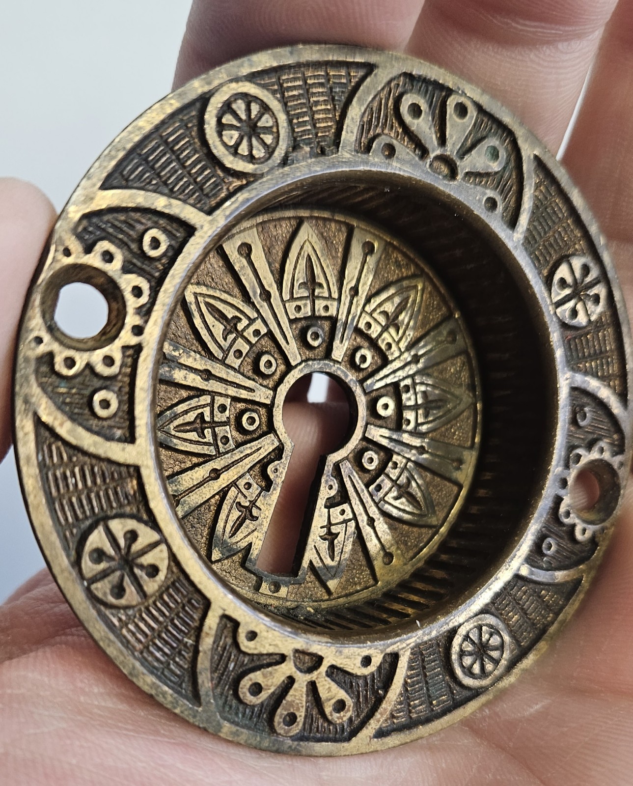 1 Antique Pocket Door Pull Plate Mallory Wheeler 1882 Victorian Bronze Brass