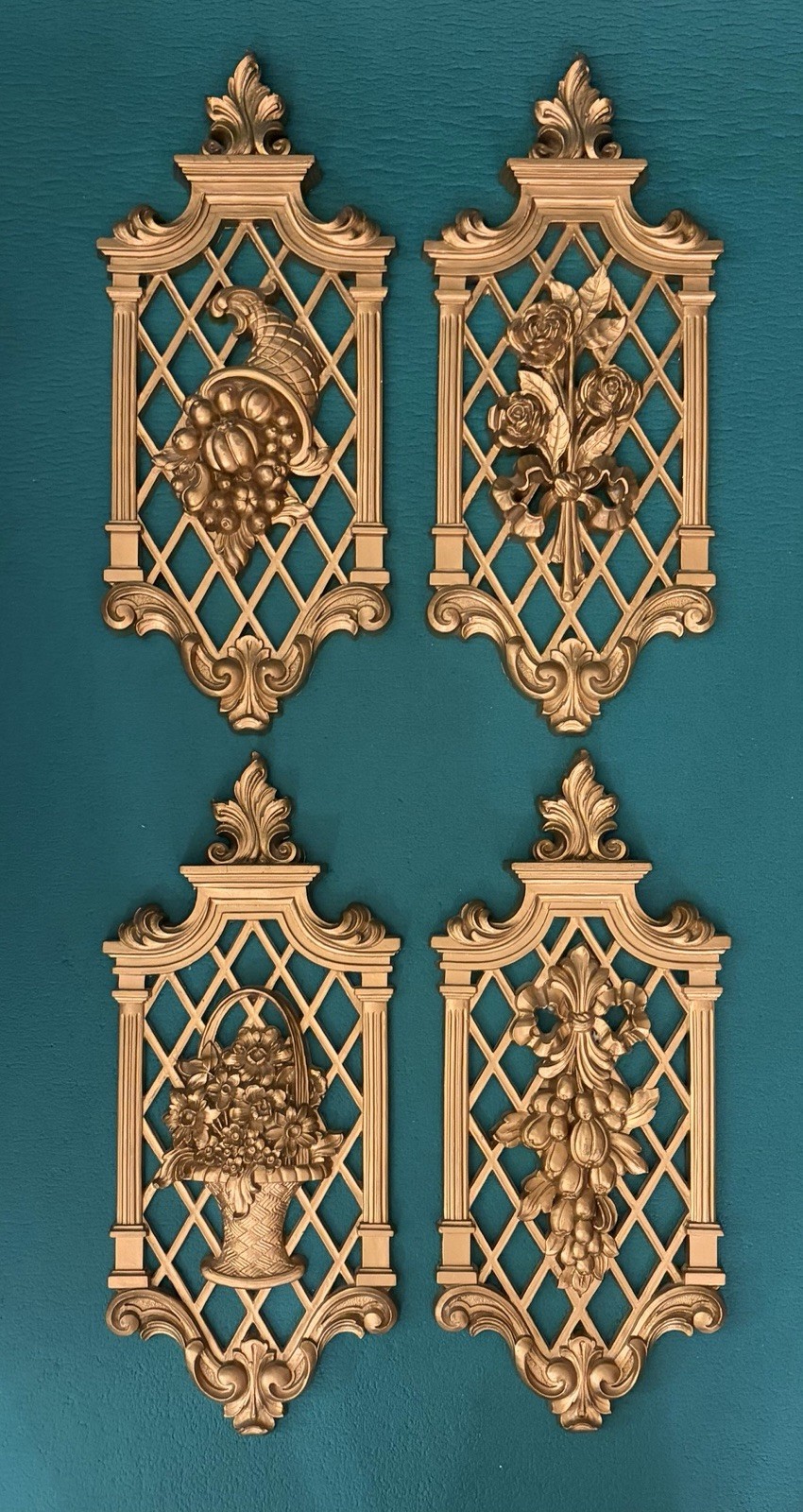 Vrg DART INDUSTRIES Gold Tone Wall MCM Hanging Plaques, Decor Complete Set of 4