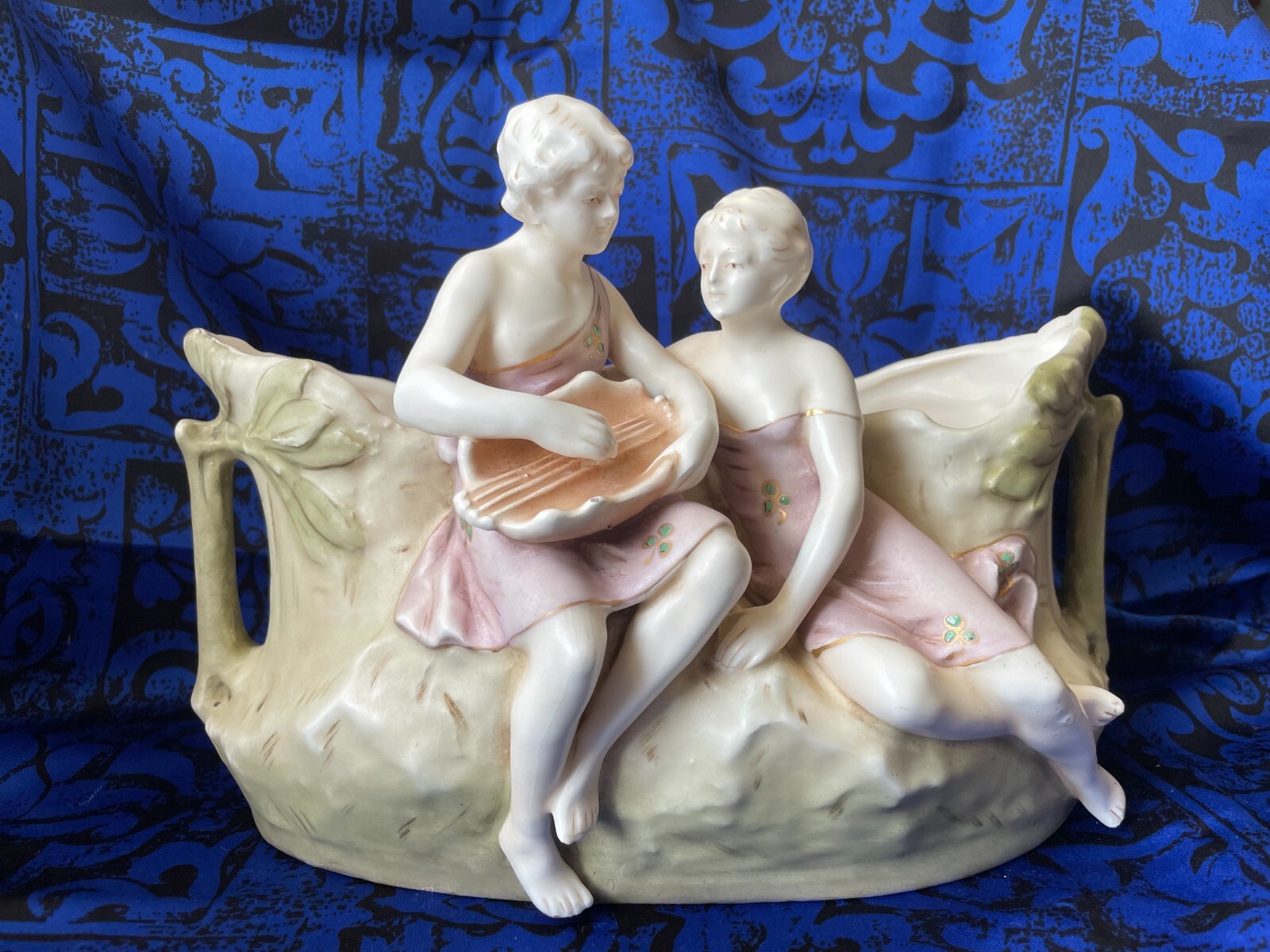 Royal Dux Art Nouveau jardiniere, tortoise shell lyre, chelys, mythology, music
