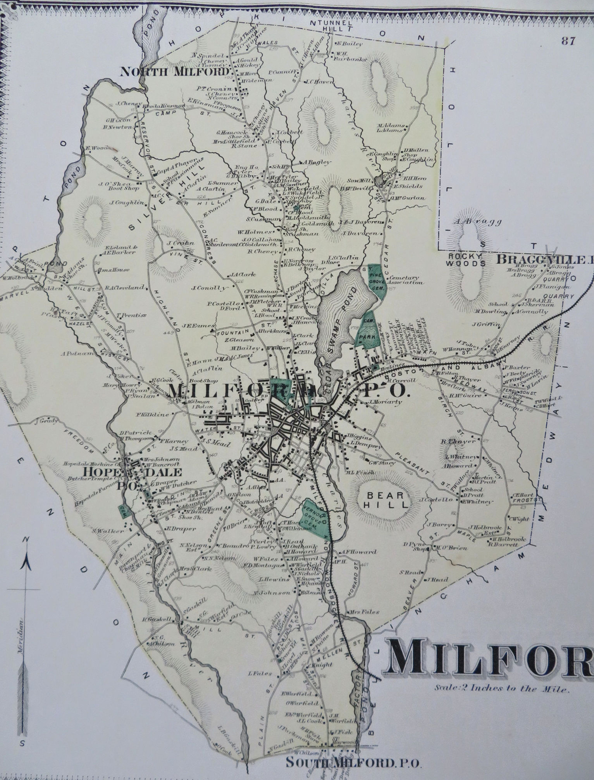 Milford Township Worcester County Massachusetts Hopedale 1871 detailed map