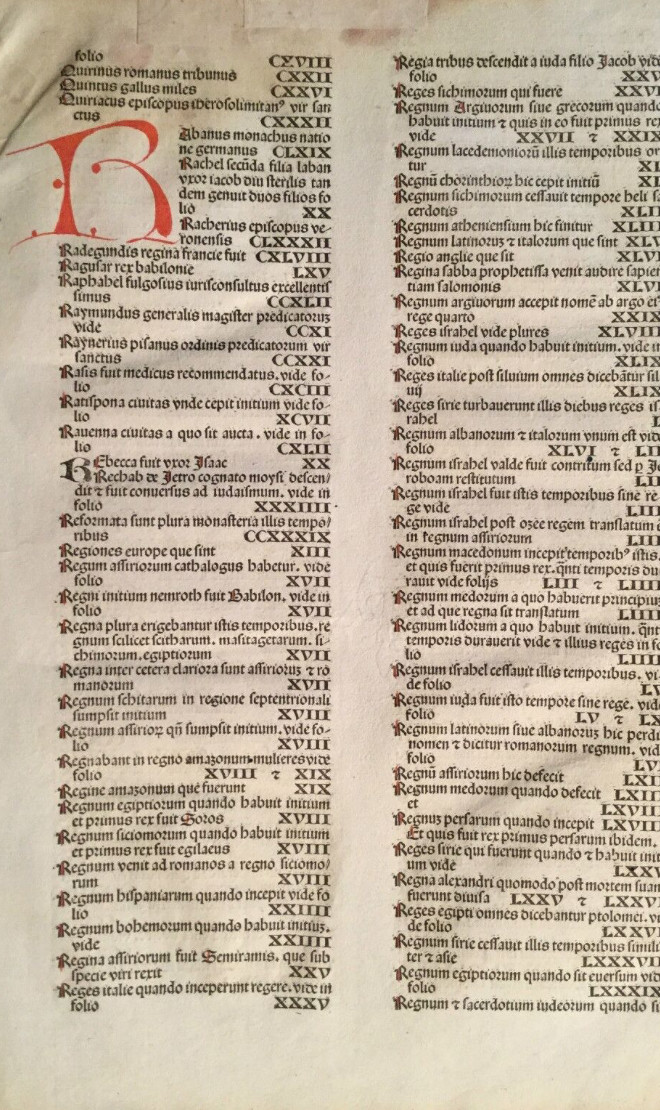 Original index leaf “R” Nuremberg Chronicle 1493 Liber chronicarum, Schedel RARE