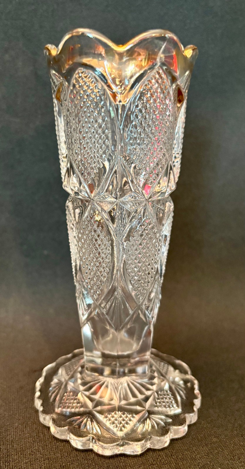 EAPG Antique Pattern DIAMOND POINT PANELS VASE U.S. Glass #16019 1896