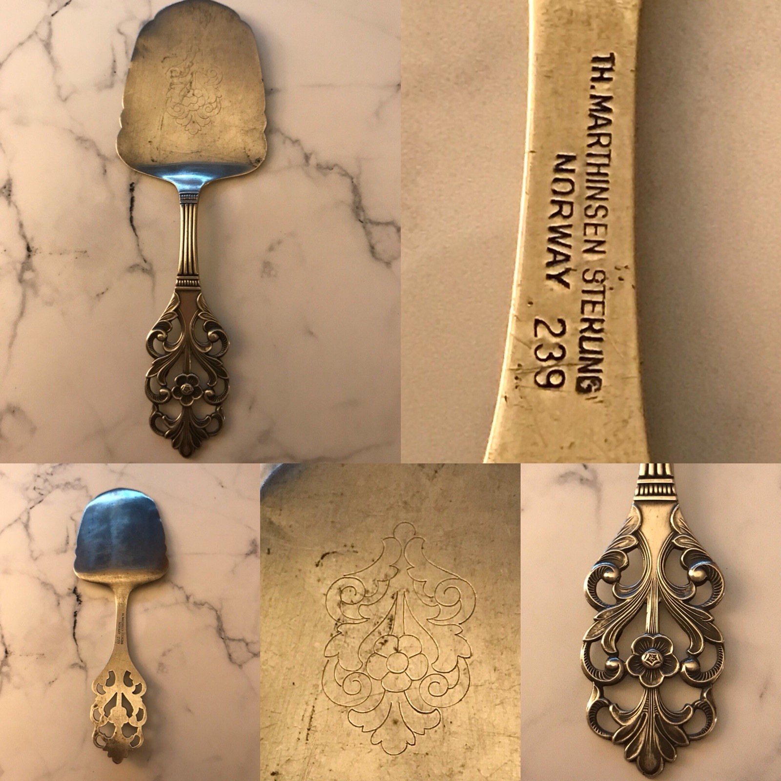 VINTAGE STERLING SILVER TH. MARTHINSEN VIKING ROSE WAFFLE SERVING PIECE