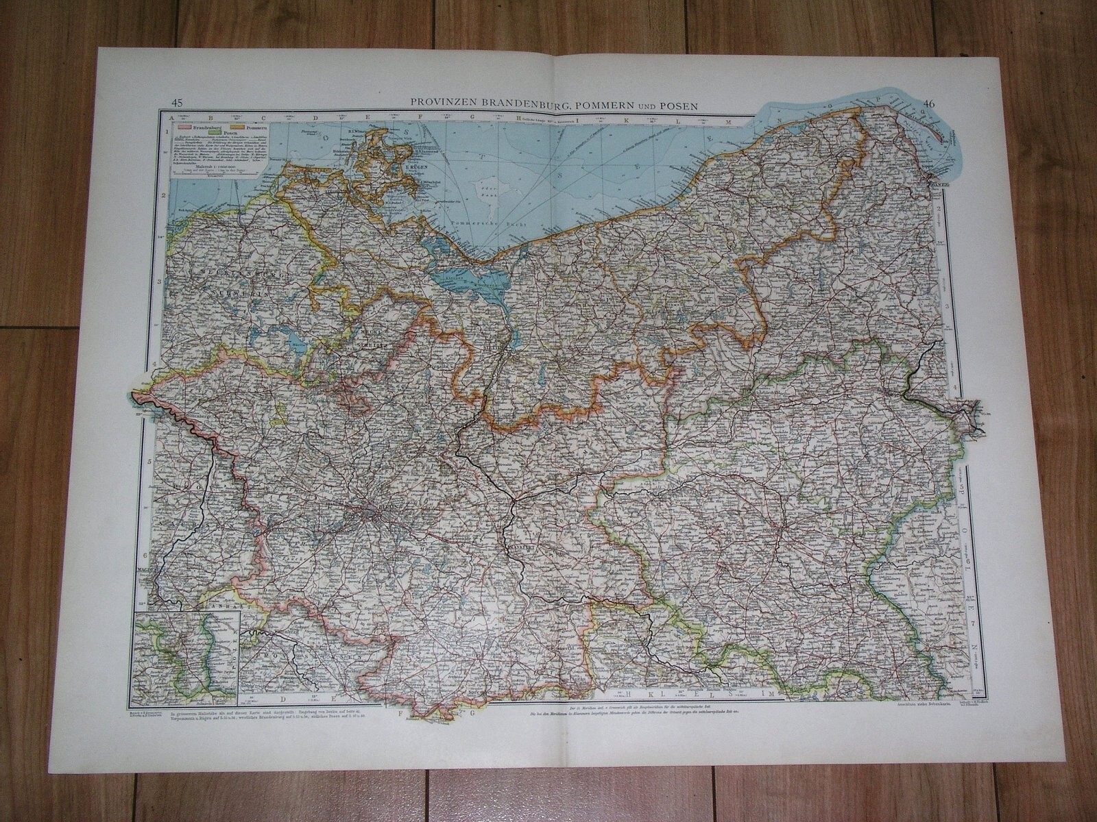 1914 ANTIQUE MAP OF POMERANIA STETTIN DANZIG POSEN PROVINZ BERLIN GERMANY POLAND