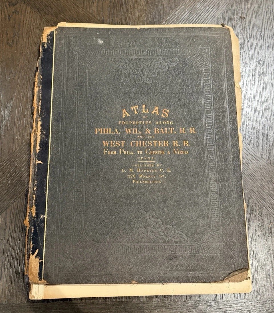 G. M. Hopkins Atlas Map 1882 Philadelphia Chester Media PA Railroad Antique