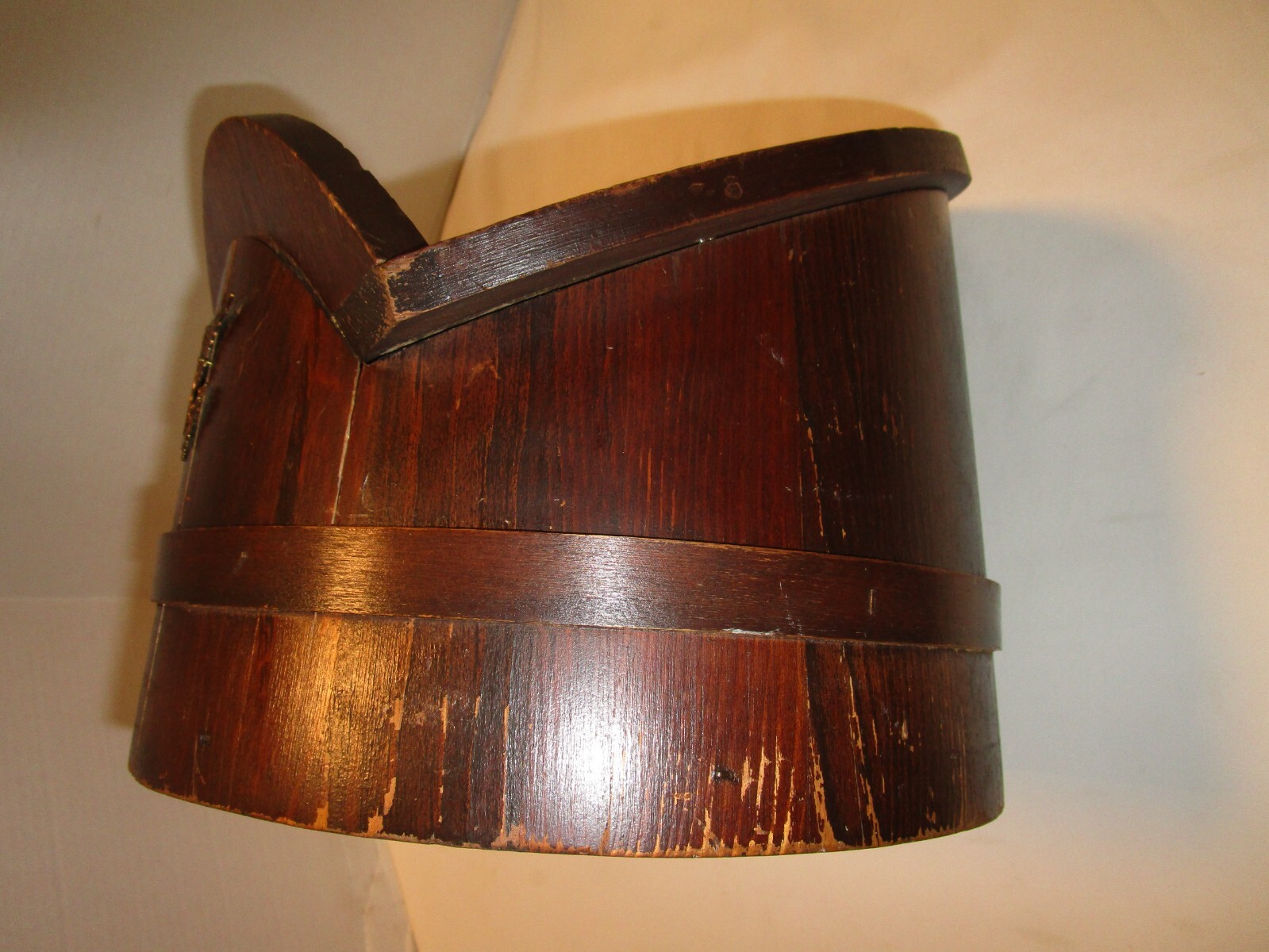 Vintage Folk Art Wood Barrel firkin Footrest American Eagle décor 12.25″ W 1900s