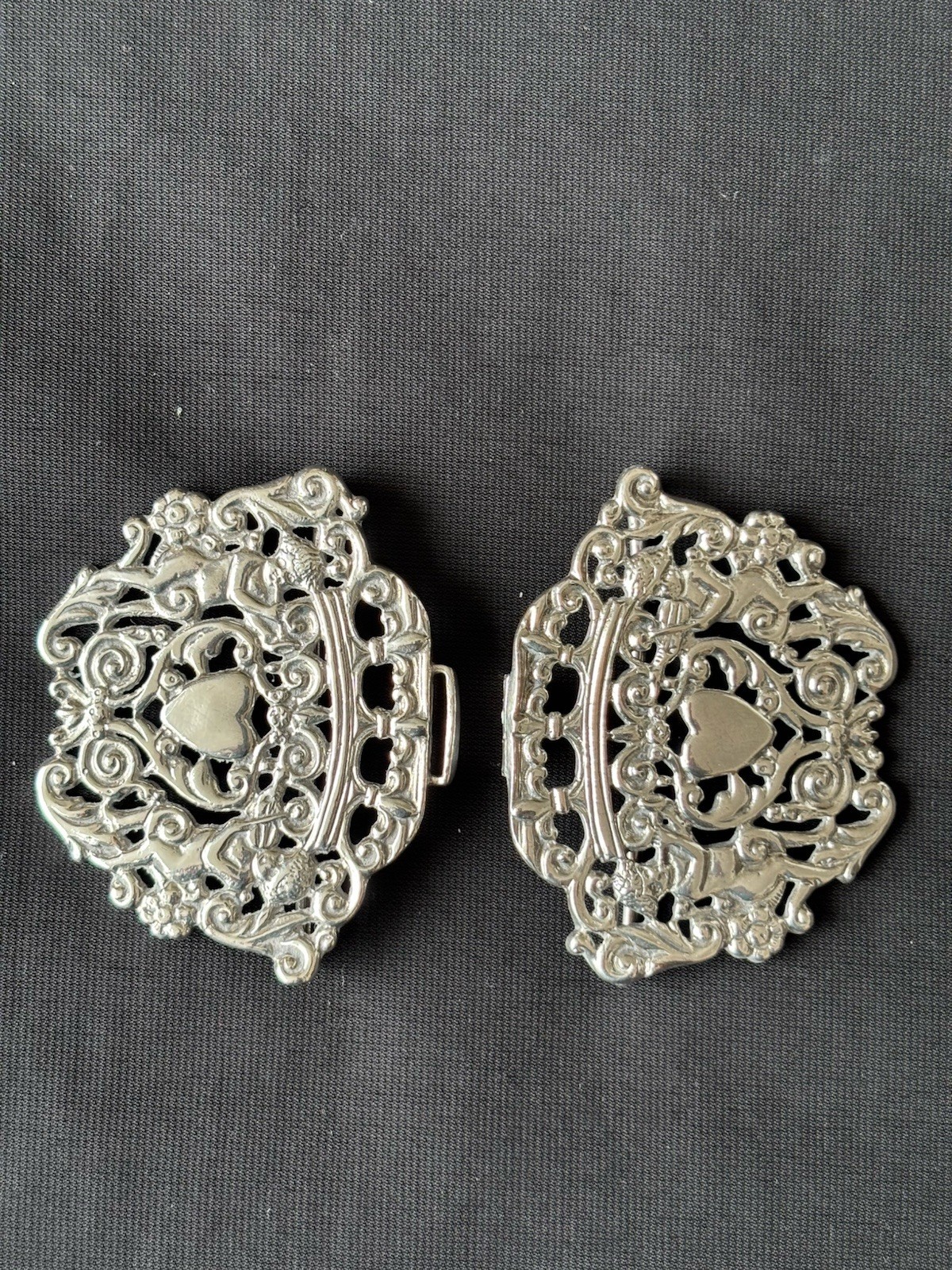 solid silver nurses Belt Buckle. Birmingham 1990. P.M.L. Cherubs & Heart Design