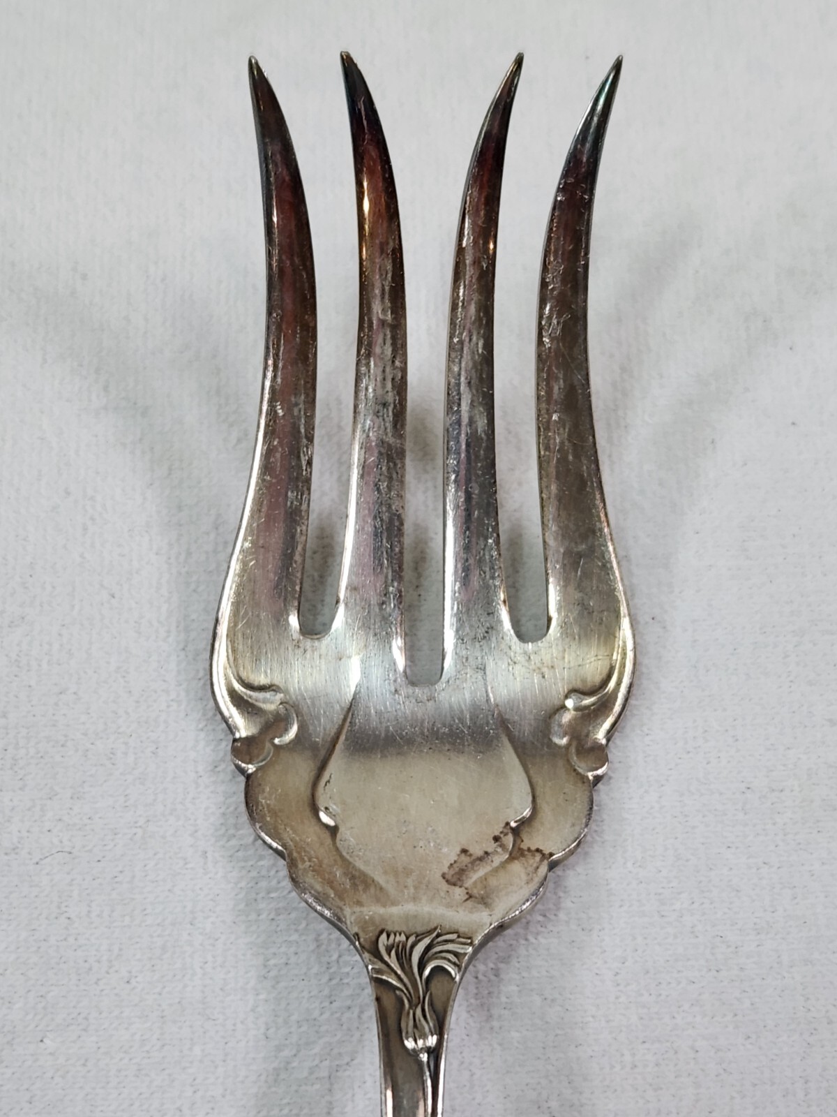 VTG National Silver Co S H Silverplate Carnation Pattern Serving Beef Fork 1910