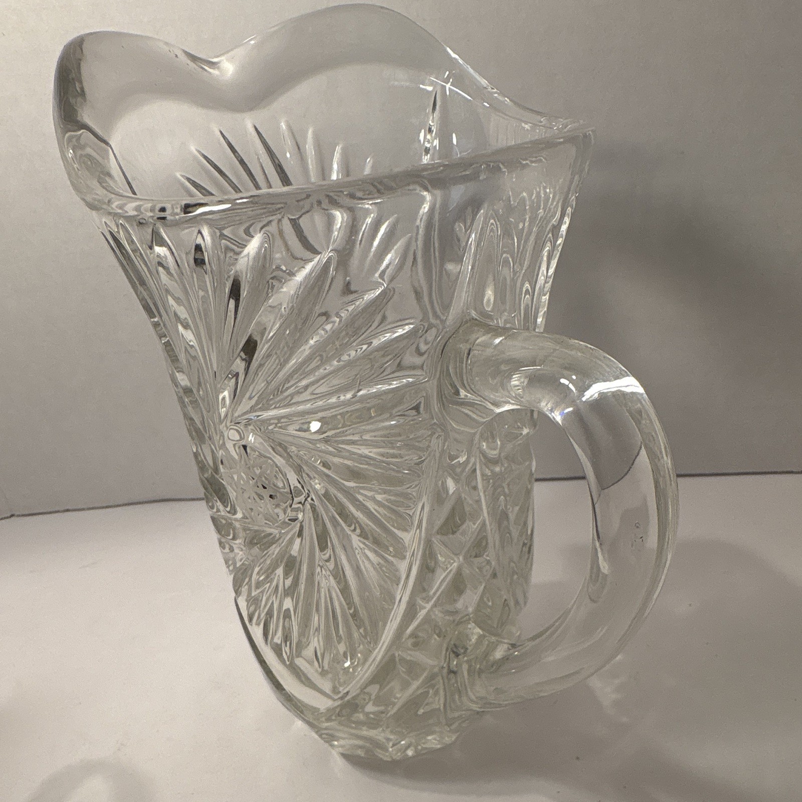 American Brilliant Period (ABP) Cut Glass Pitcher Starburst Pattern c.1915-1925