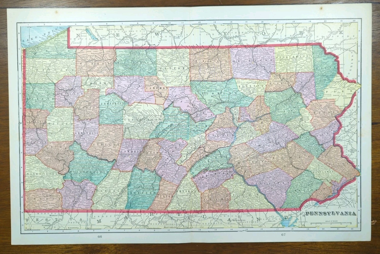Vintage 1903 PENNSYLVANIA Map 14″x22″ Old Antique Original ERIE PHILADELPHIA PA