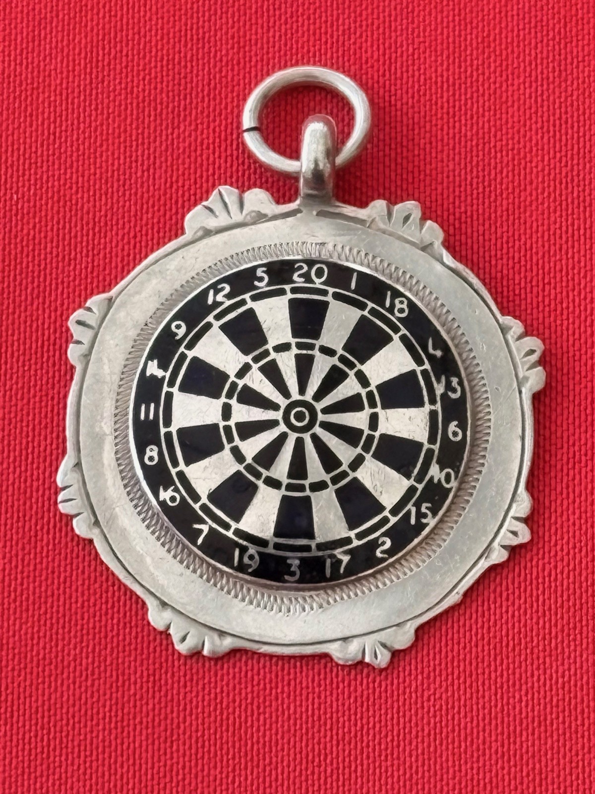 Sterling Silver English Dart Board watch fob by James Fenton 1949