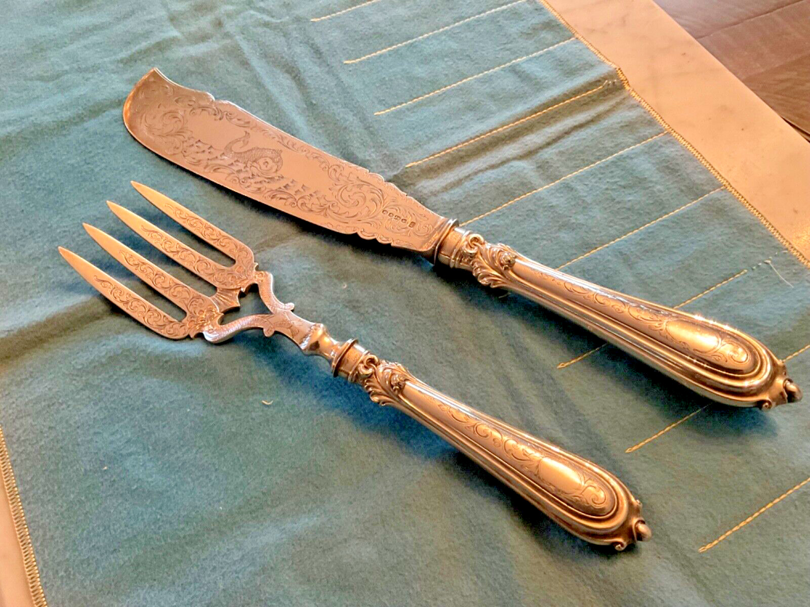Antique silverplate Fish Serving Fork and Knife from Sheffield England