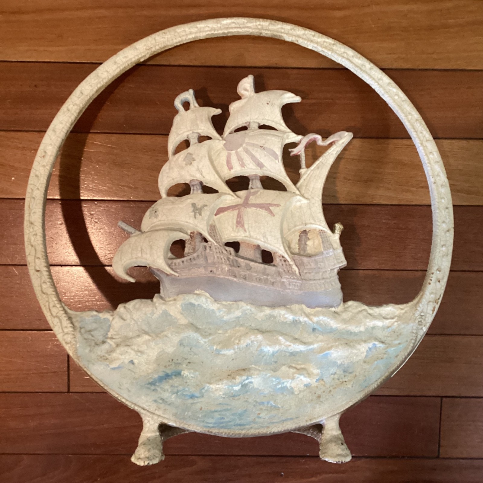 Antique 18”Cast Iron Sailing Ship Nautical Boat Radio Speaker Repurpose Doorstop