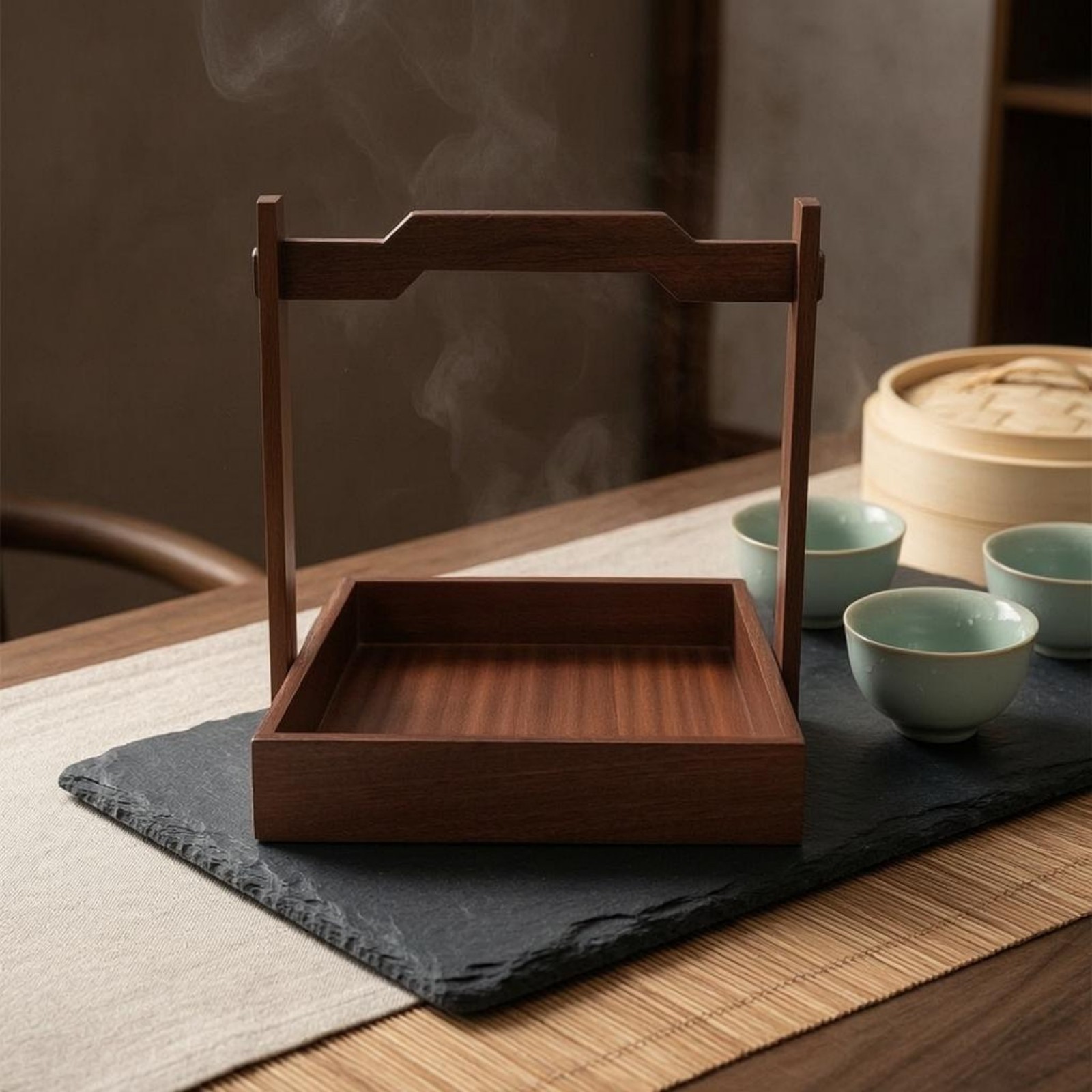 Wooden Hand-Carry Tray Single-Tier Tableware Flat Bottom