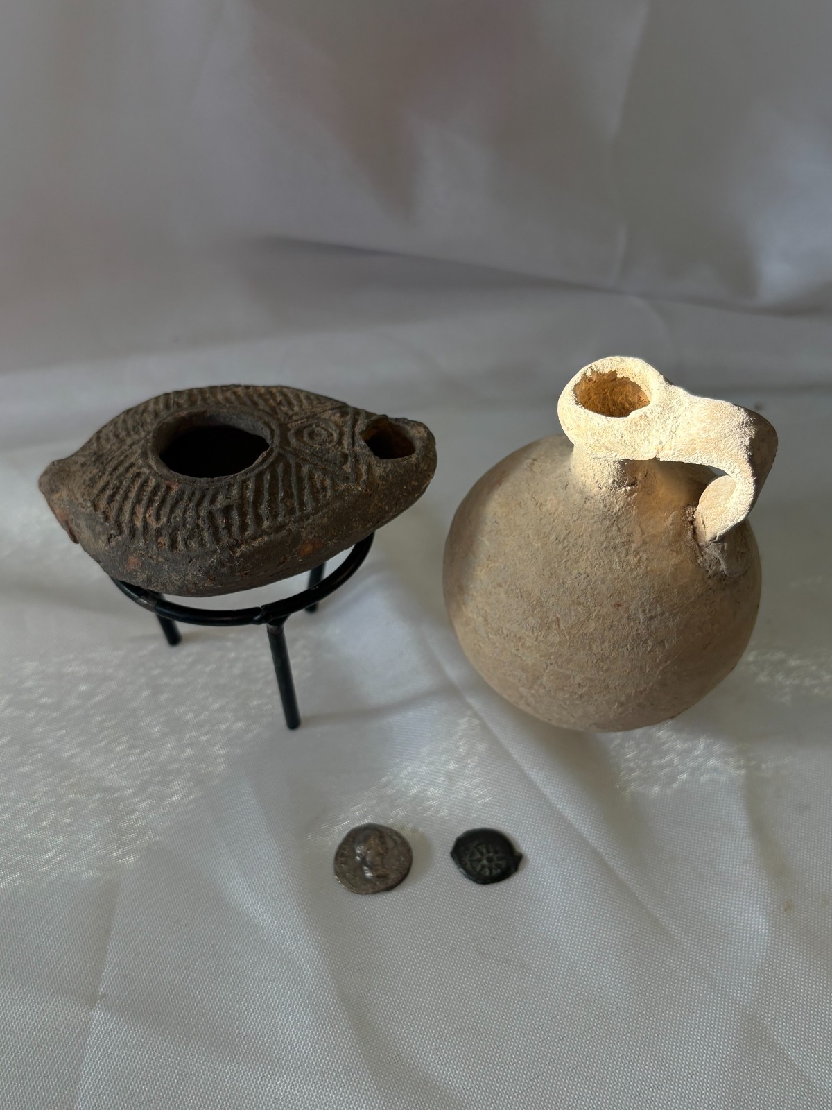 Ancient Holy Land Lot Herodian Jar Roman Lamp Denarius Widow’s Mite COA