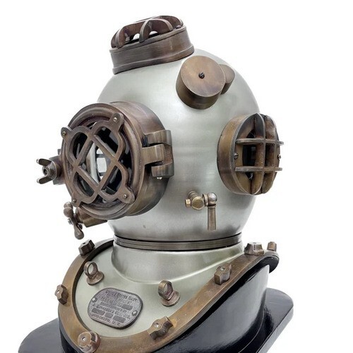 18In Diving Divers Helmet Silver Scuba US Navy Mark V Marine Deep Sea Base Décor