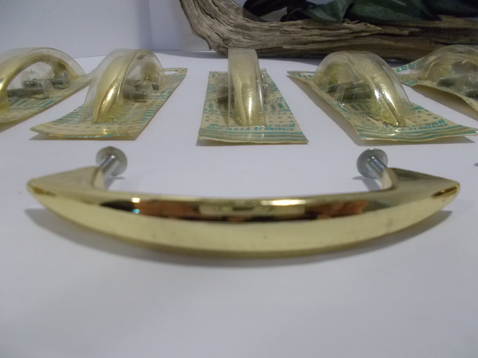 Gold Tone Drawer Knobs Handle Cabinet Pulls w/ Screws Vtg MCM 4 1/8” Lot of 9