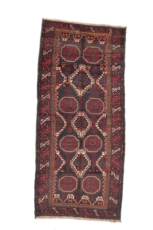 Vintage Geometric Tribal Southwestern Afghan 4′ 11″ x 8′ 6″ Red Hand Knotted Rug