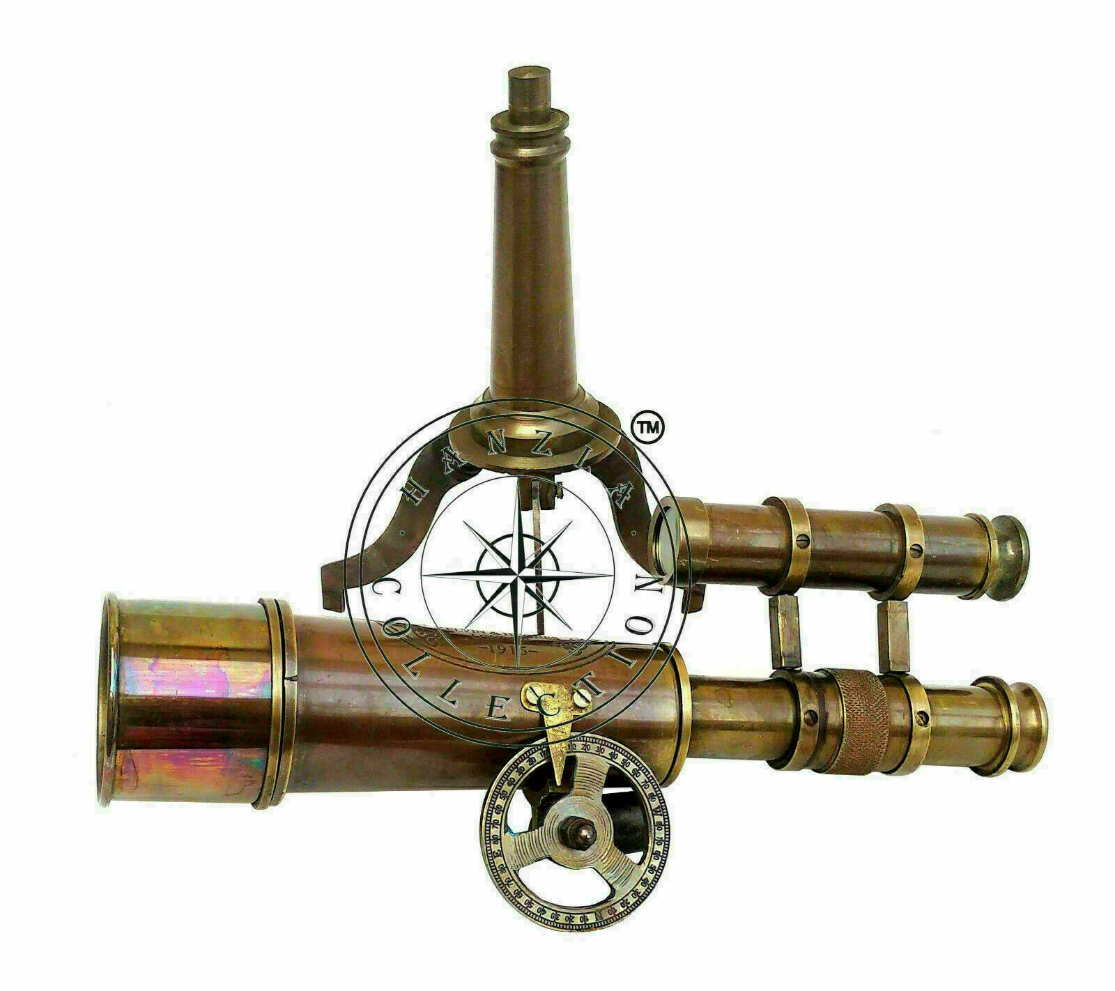 Antique Brass Telescope Tripod Stand Nautical Double Barrel Kelvin Hughes gift