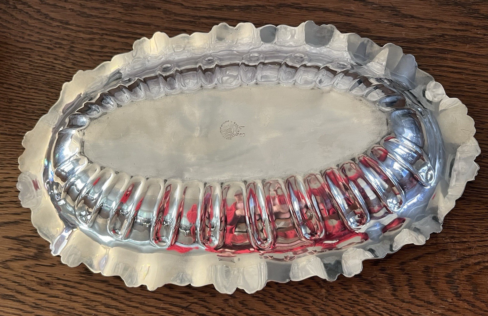 Antique Adelphi Quadruple Silverplate Oval Art Nouveau Floral Repousse Bowl 13″