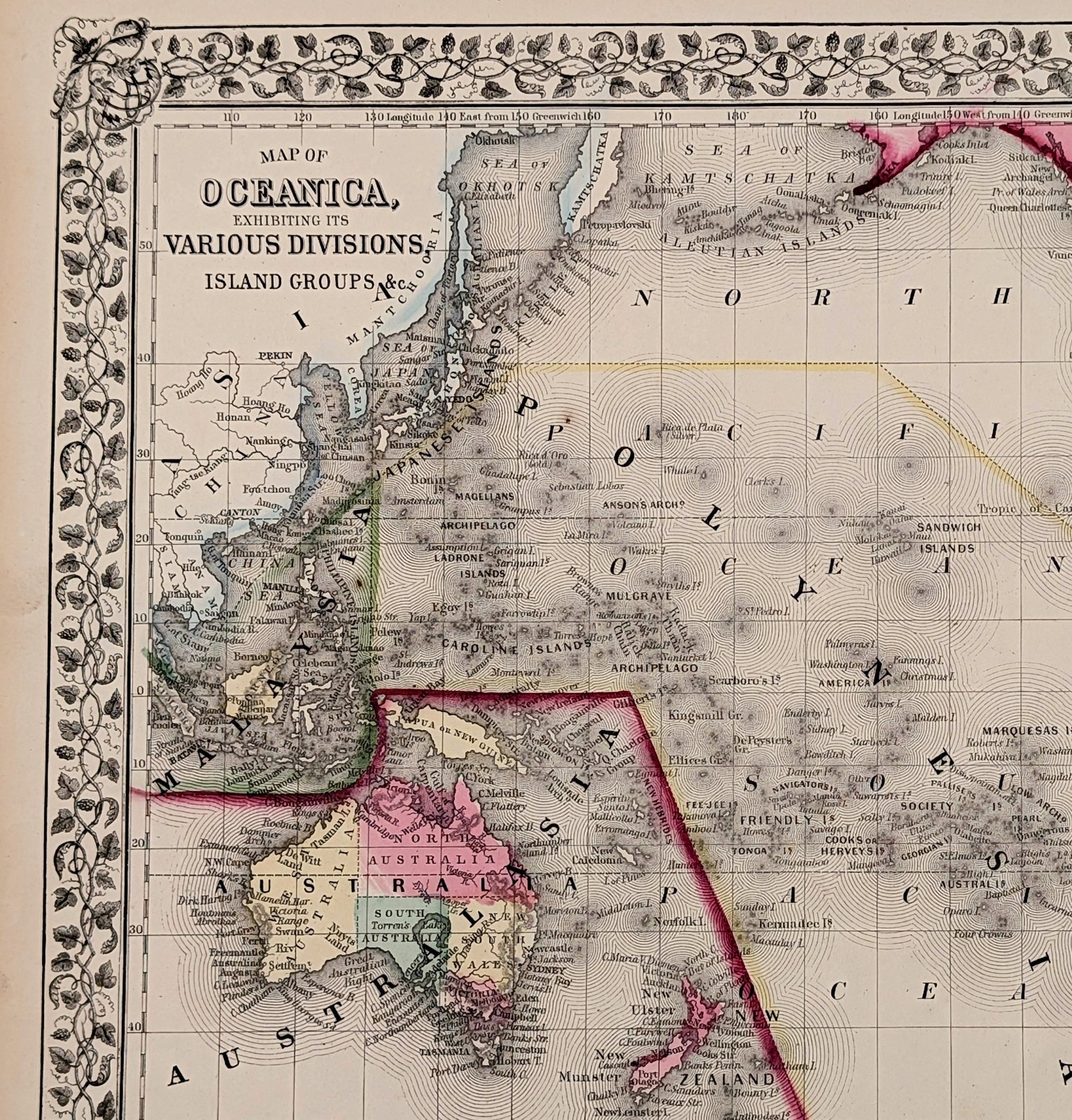 1867 Oceanica – United States – Pacific Ocean Islands Map ORIGINAL Hawaii