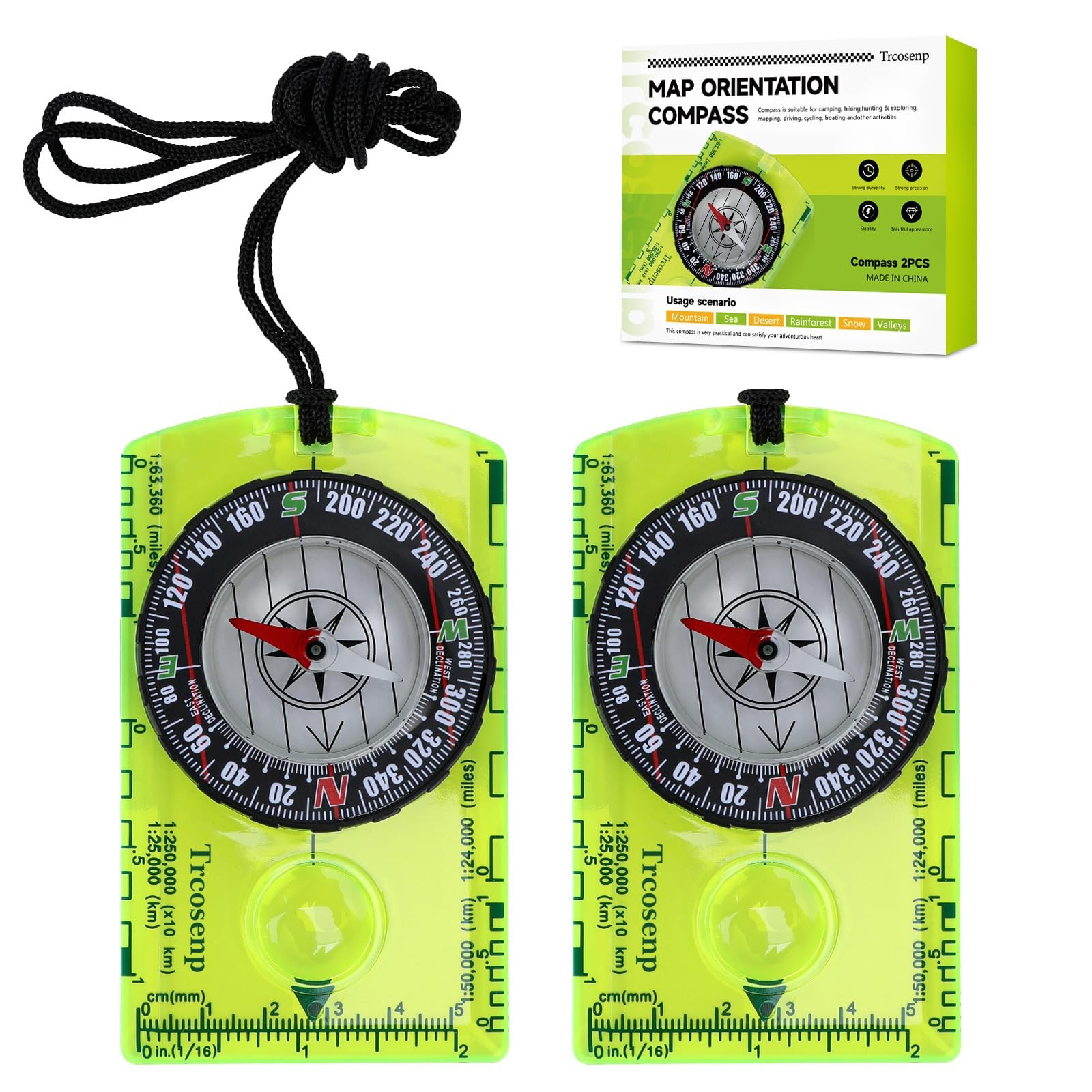 Trcosenp 2Pcs Compass Hiking Upgraded Version Survival For Kids Necklace