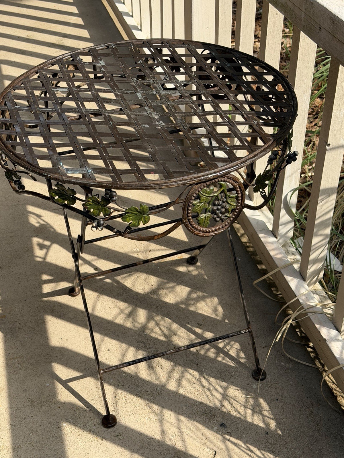 Vintage Patio Table Rustic Rare Antique Wrought Iron Grape Motif