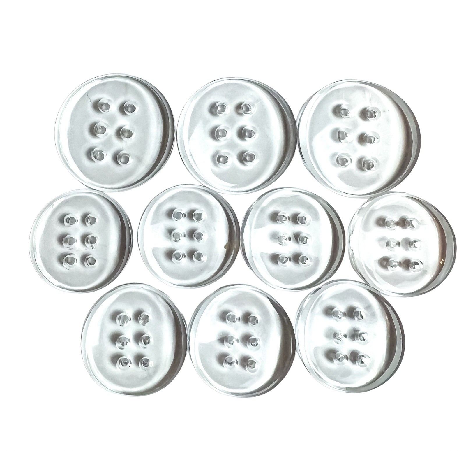 Set Of Antique Glass Buttons Art Deco Crystal Clear Vintage Unusual 6 Hole Vtg