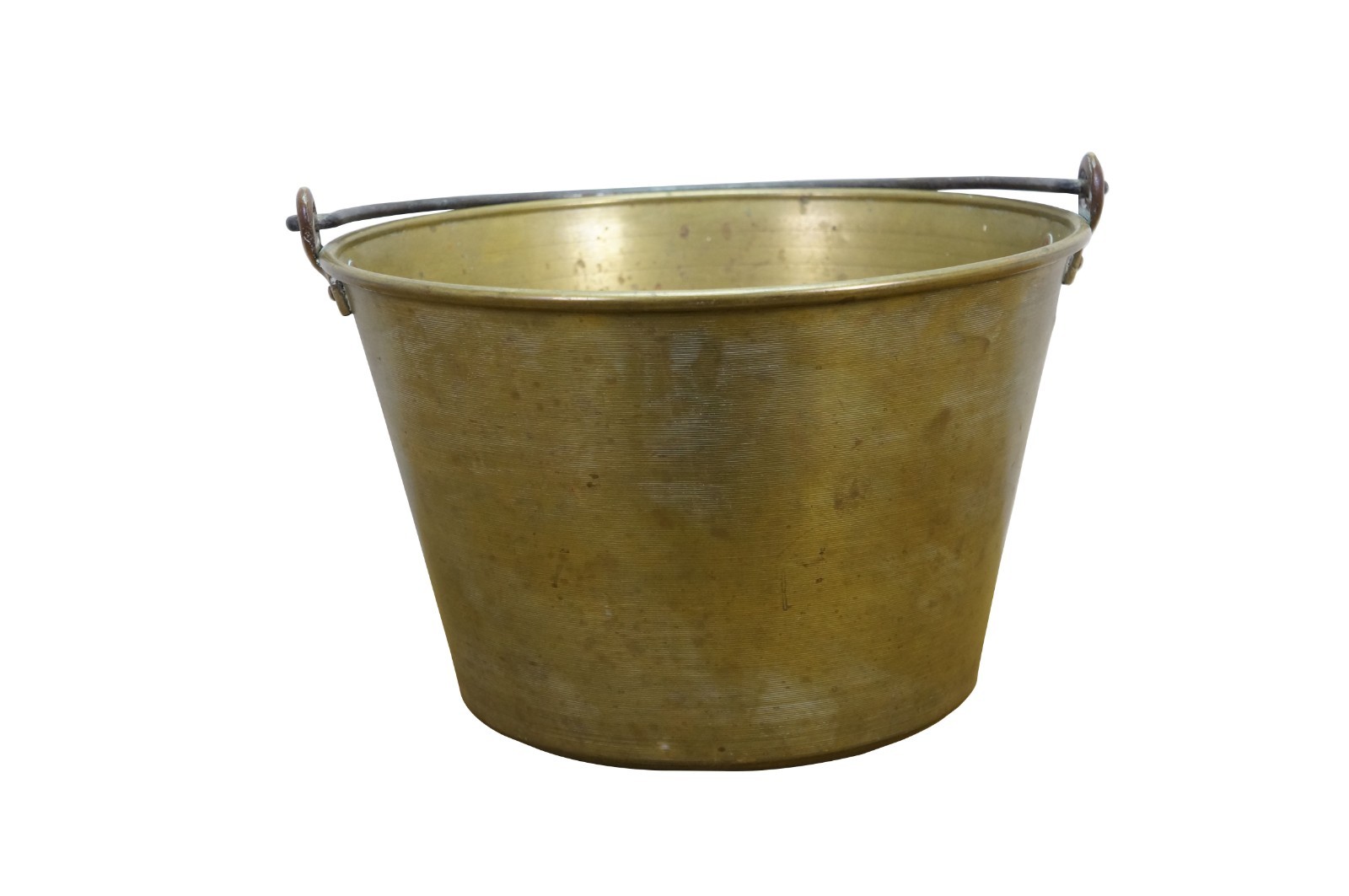 Antique 1860s CG Hussey Pittsburgh Spun Brass Fire Bucket Pail w Iron Handle 13″