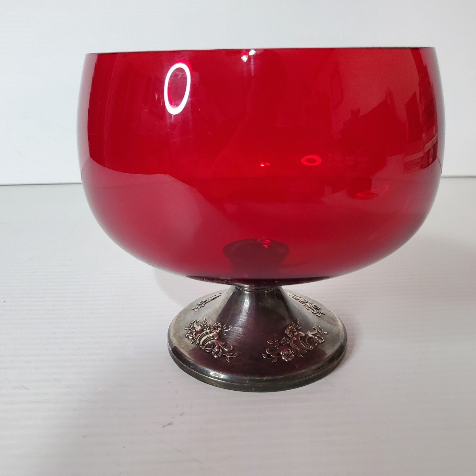 Antique Gorham Sterling Silver Cranberry Red Center Piece Fruit Bowl Dish Basket