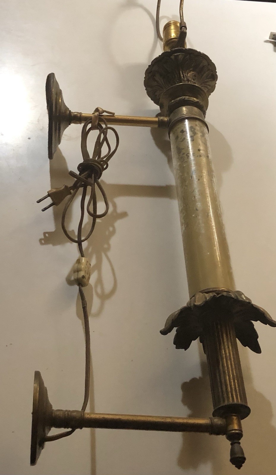 🔥Antique Victorian Large SCONCE Brass & Glass 110V Switch Corded Super RARE A++